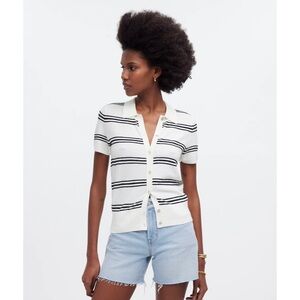 NWT Madewell Polo Sweater Tee Stripe Bright Ivory